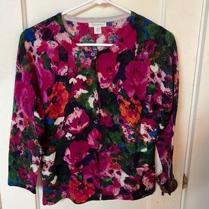 EUC Garnet Hill floral merino cardigan sweater